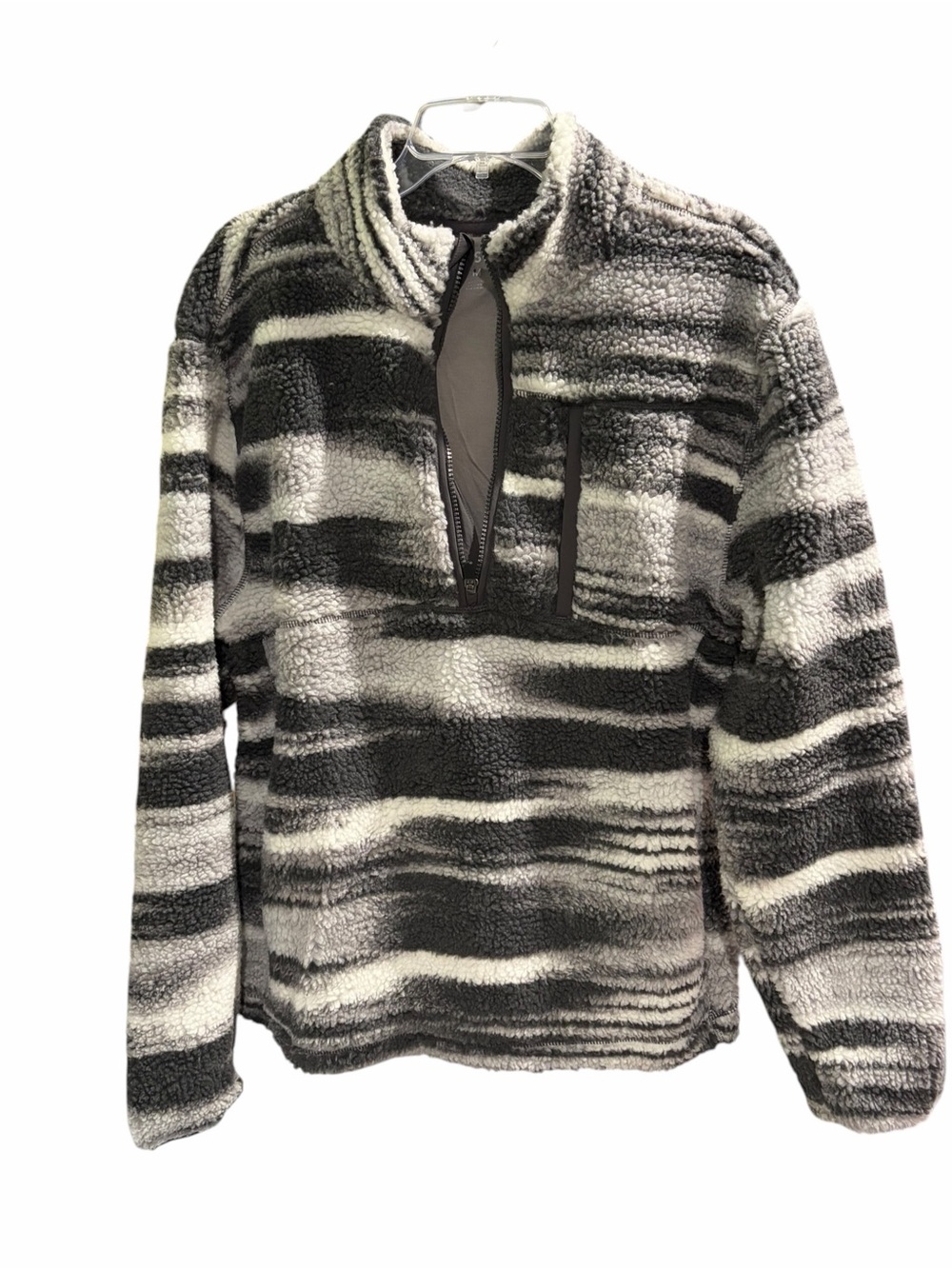 DSG Men’s Medium Sherpa Fleece Quarter Zip Pullover Gray White